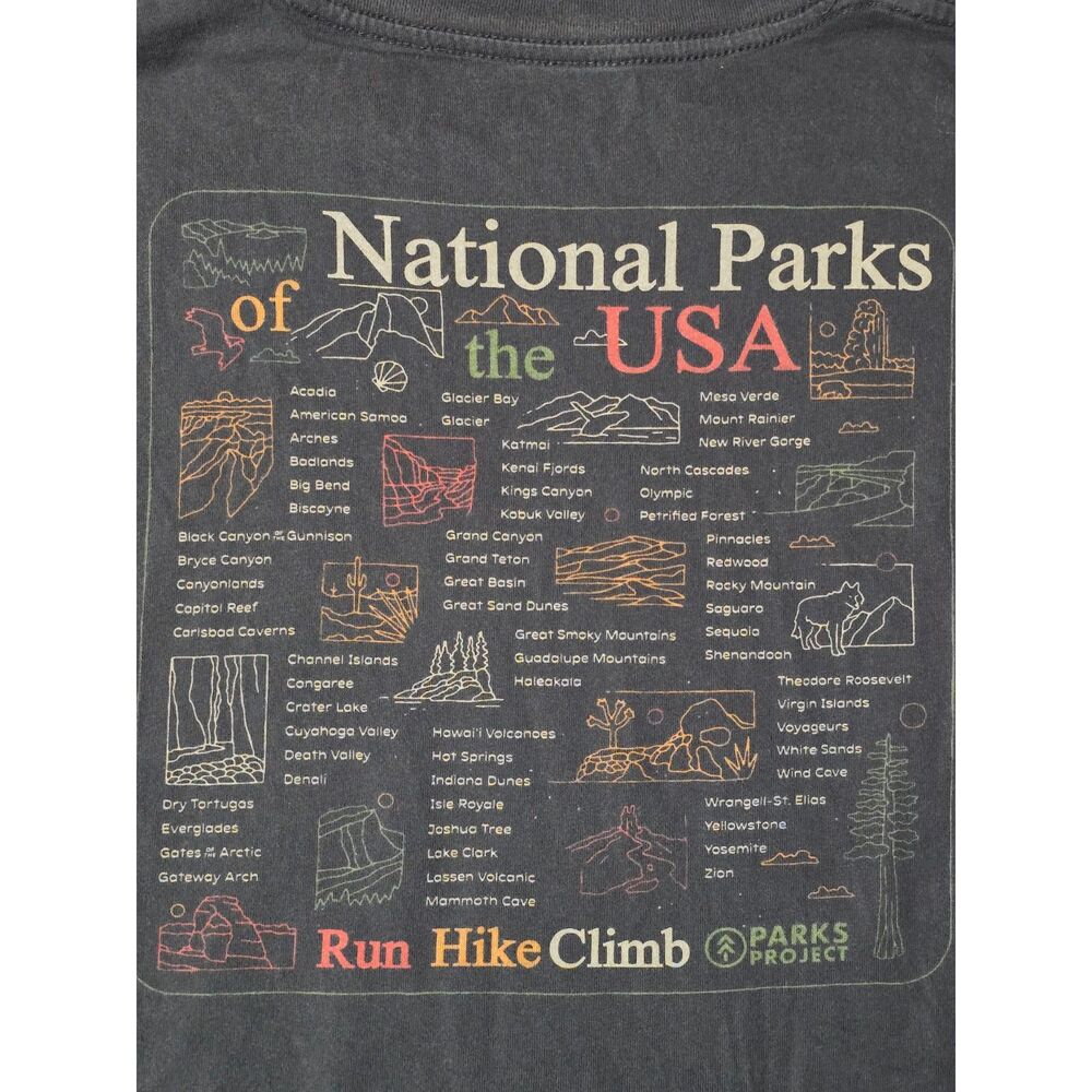 Parks Project Vintage Black National Parks Outline Checklist Tee Shirt XXL